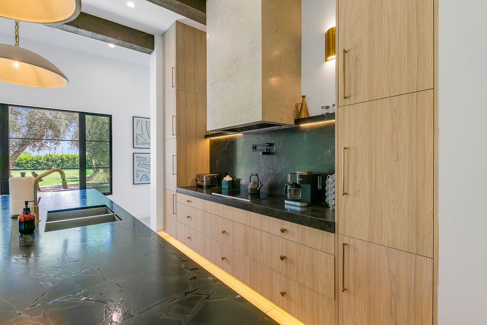 Great room and kitchen at Cache Estate
