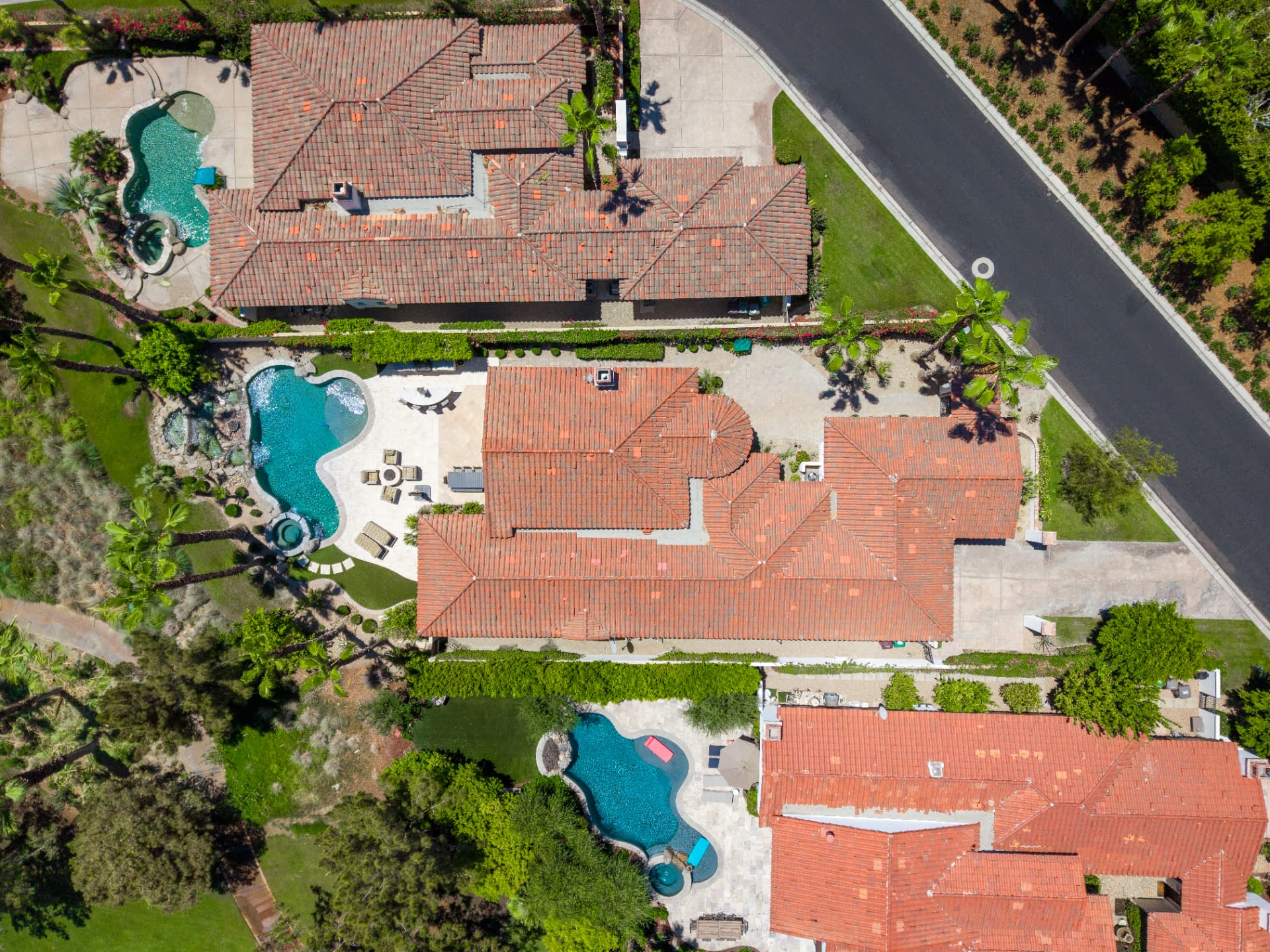 Aerial perspective of the residence within the desert landscape