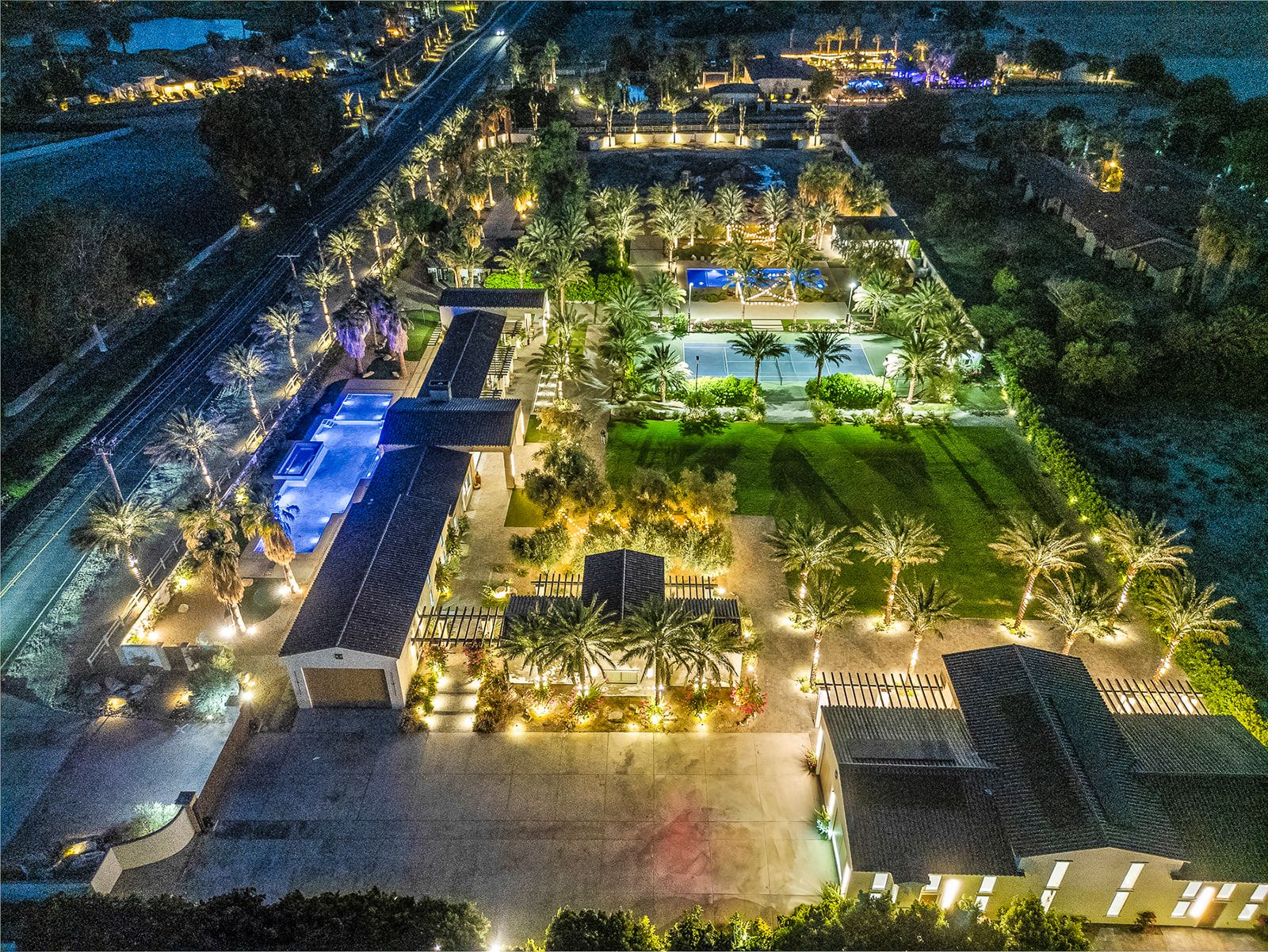 Night aerial of Cache Estate