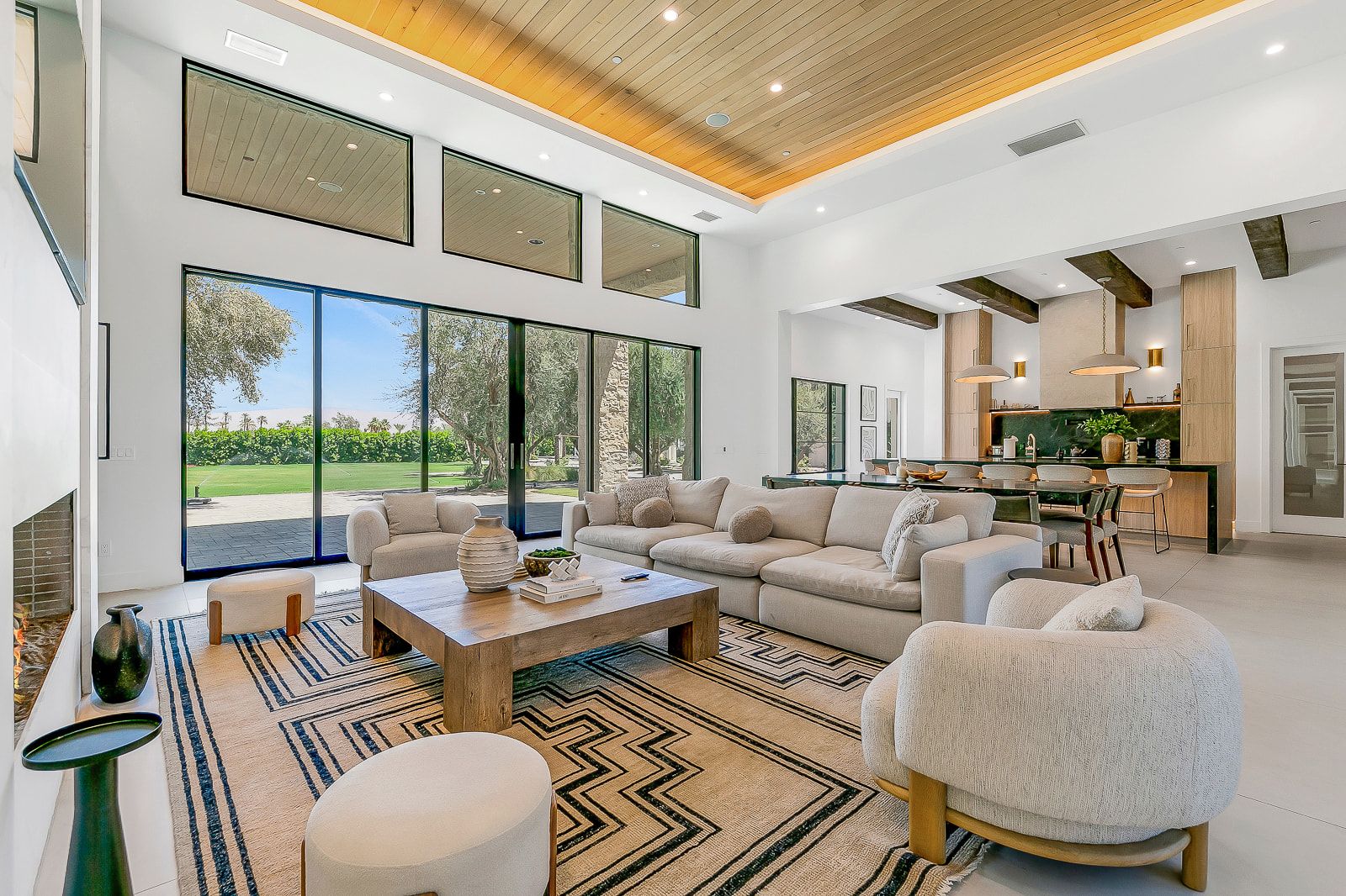 Great room and kitchen at Cache Estate