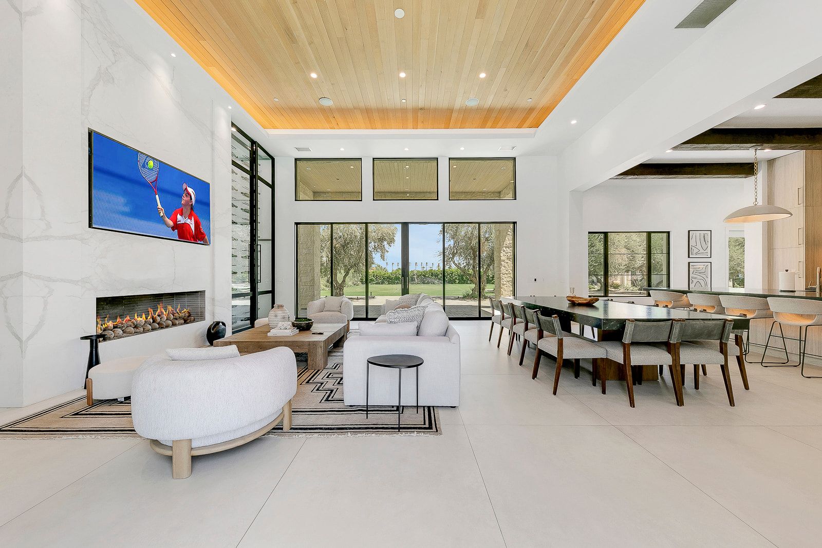 Great room and kitchen at Cache Estate