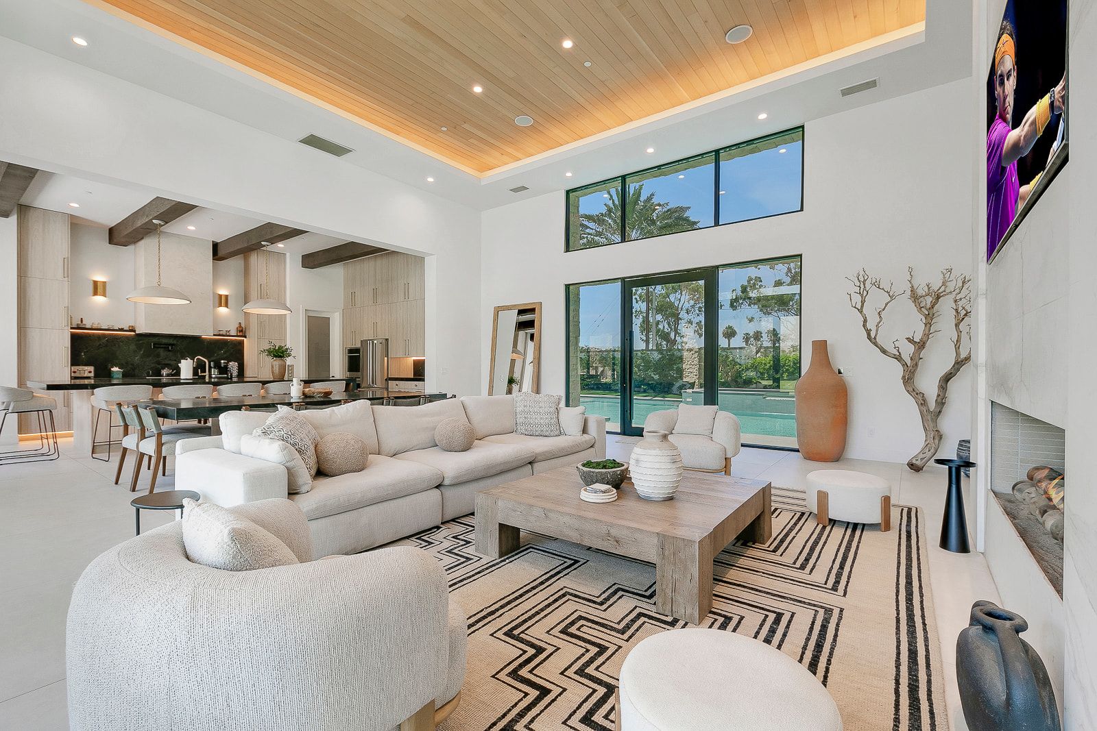Great room and kitchen at Cache Estate