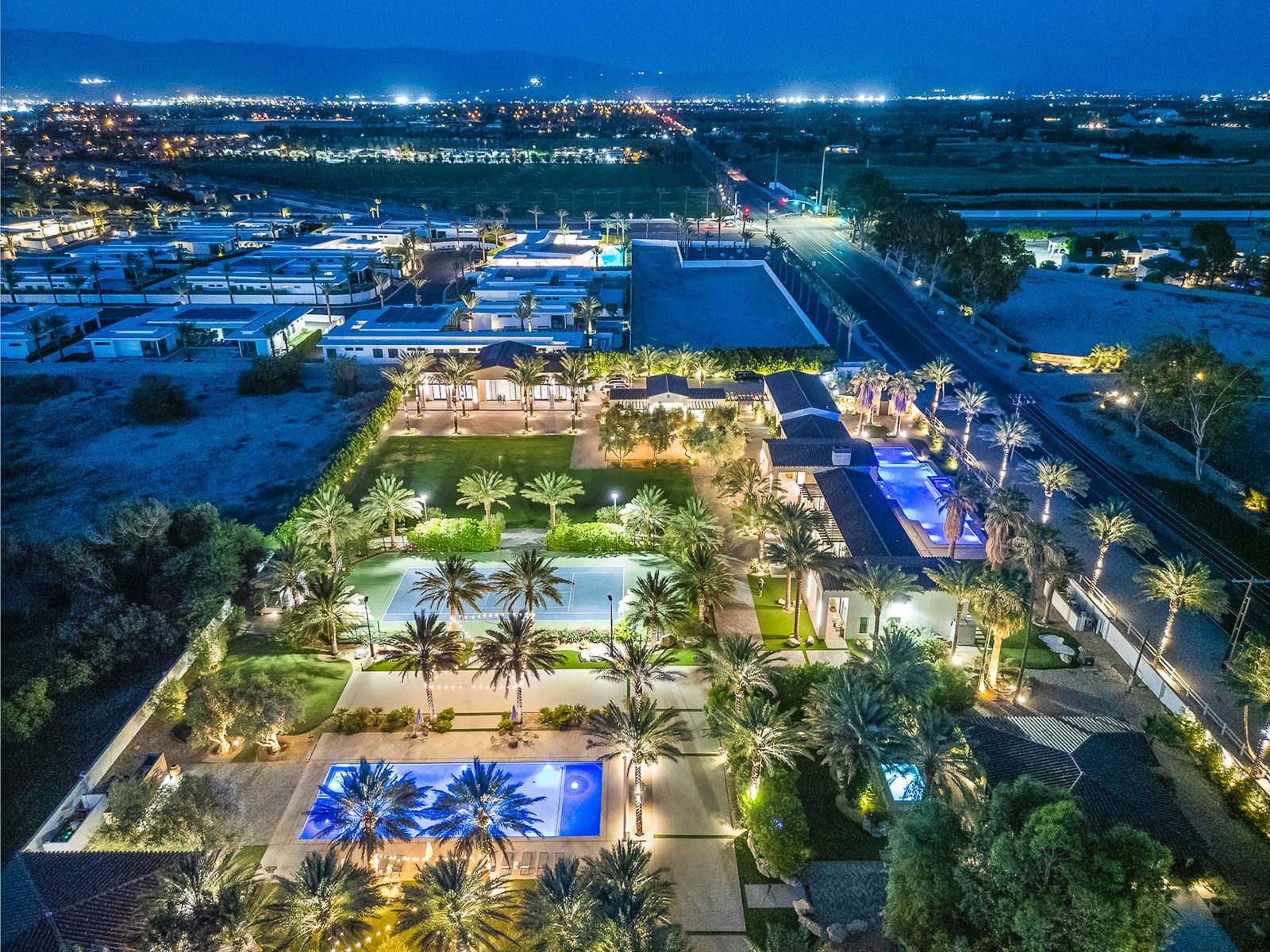 Night aerial of Cache Estate