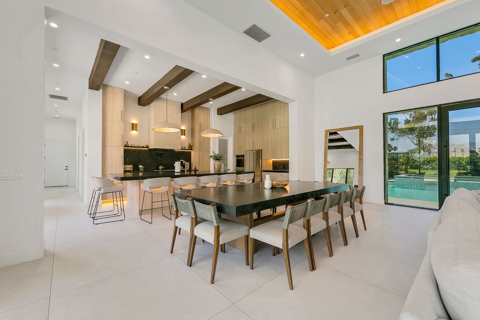 Great room and kitchen at Cache Estate