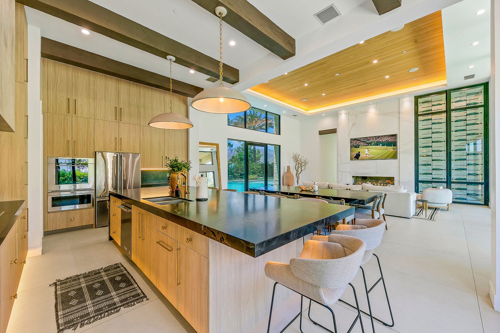 Great room and kitchen at Cache Estate